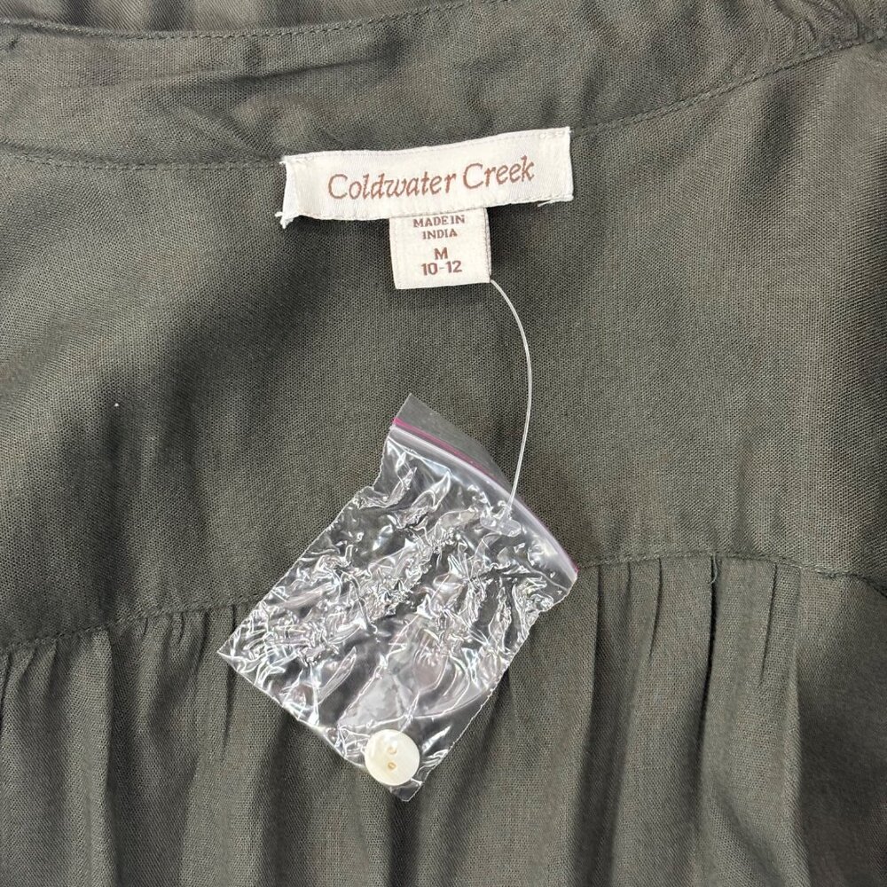 Coldwater Creek Blouse Women's Medium Olive Green Button Up Long Sleeve Lace - Picture 9 of 10